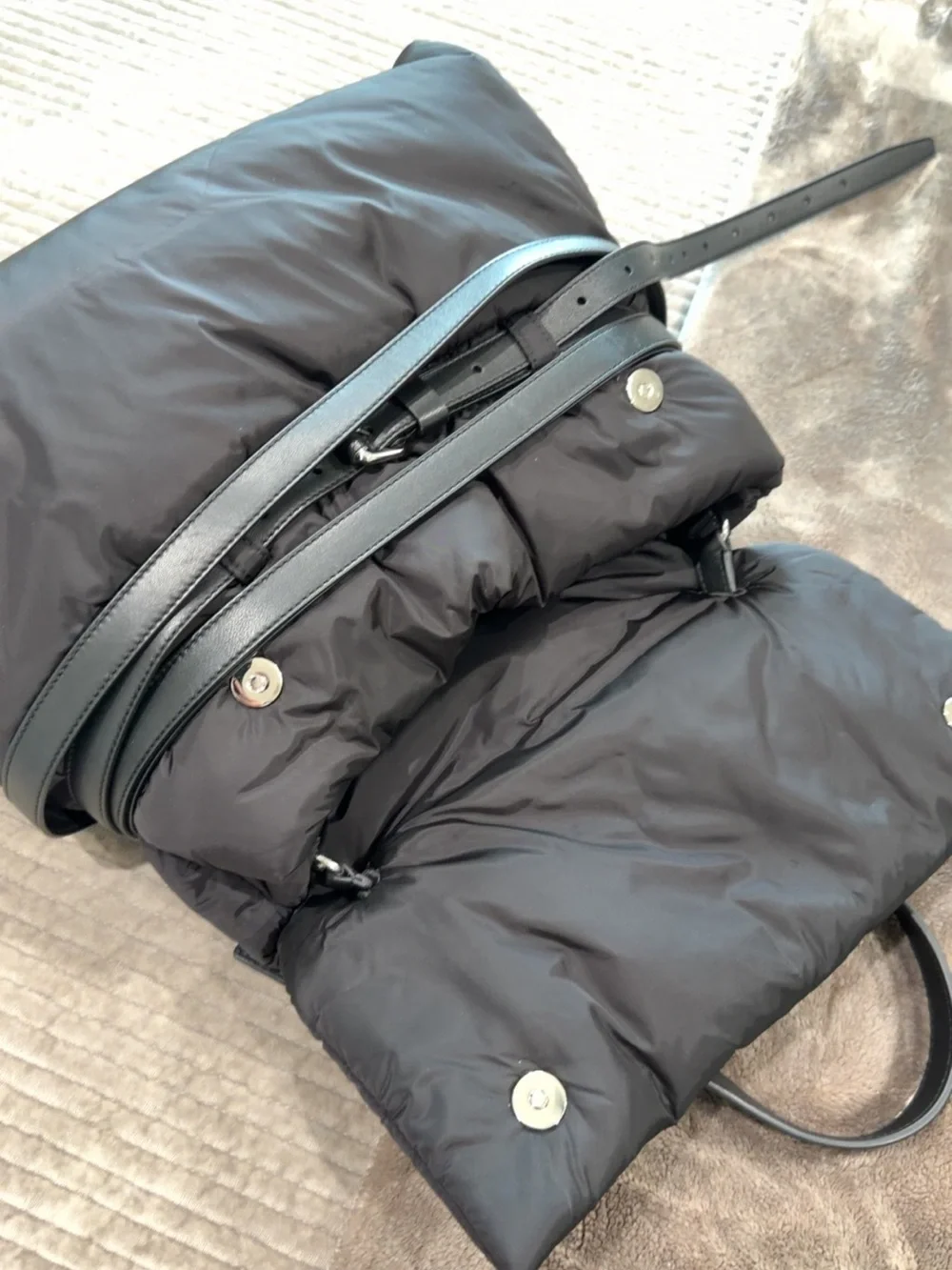 Moschino Men's Black Puffer Tote Bag with Leather Trim